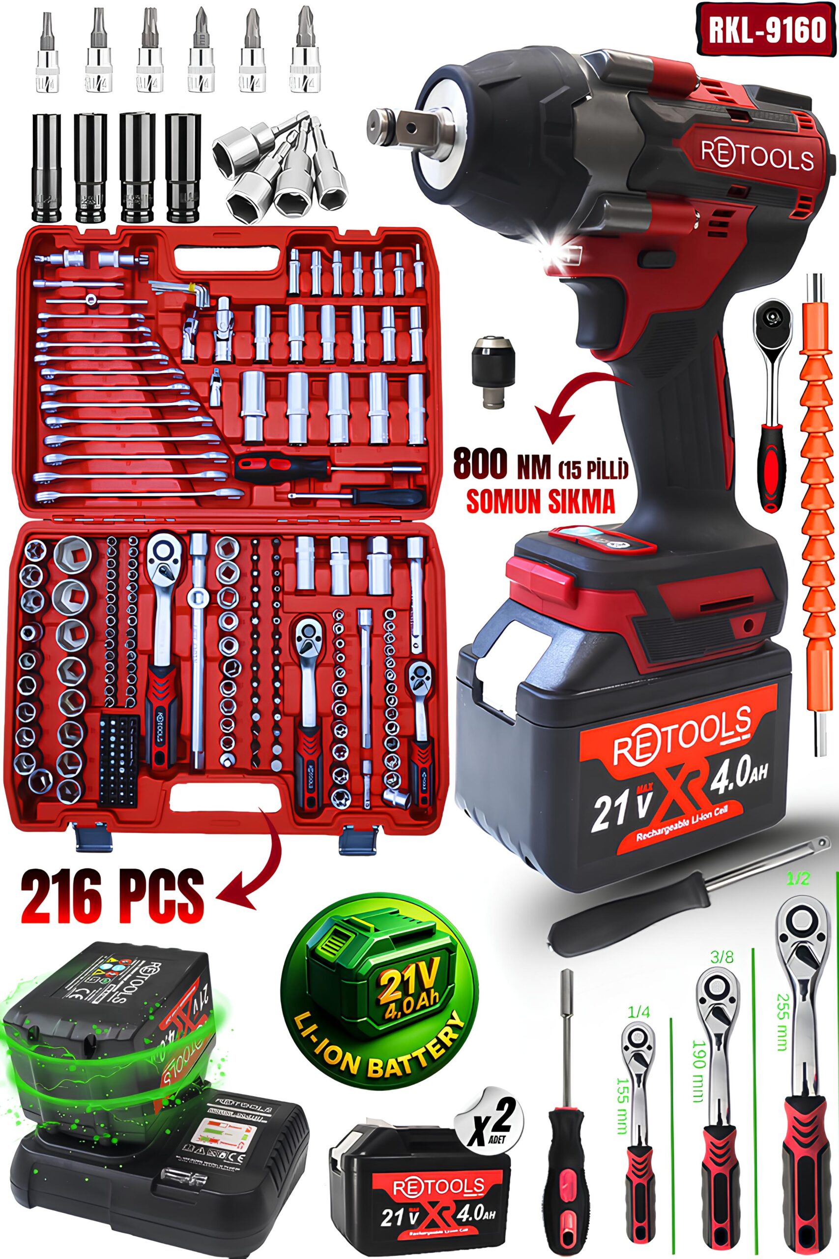 【バラOK】ホロカ赤SR,Sセット RETOOLS Bordo 2'li Set 800 NM 15 Pilli Somun Sıkma