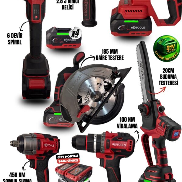 RETOOLS RKL-9158 BORDO 6'LI SET (185 MM DAİRE TESTERE - DAL BUDAMA TESTERESİ)